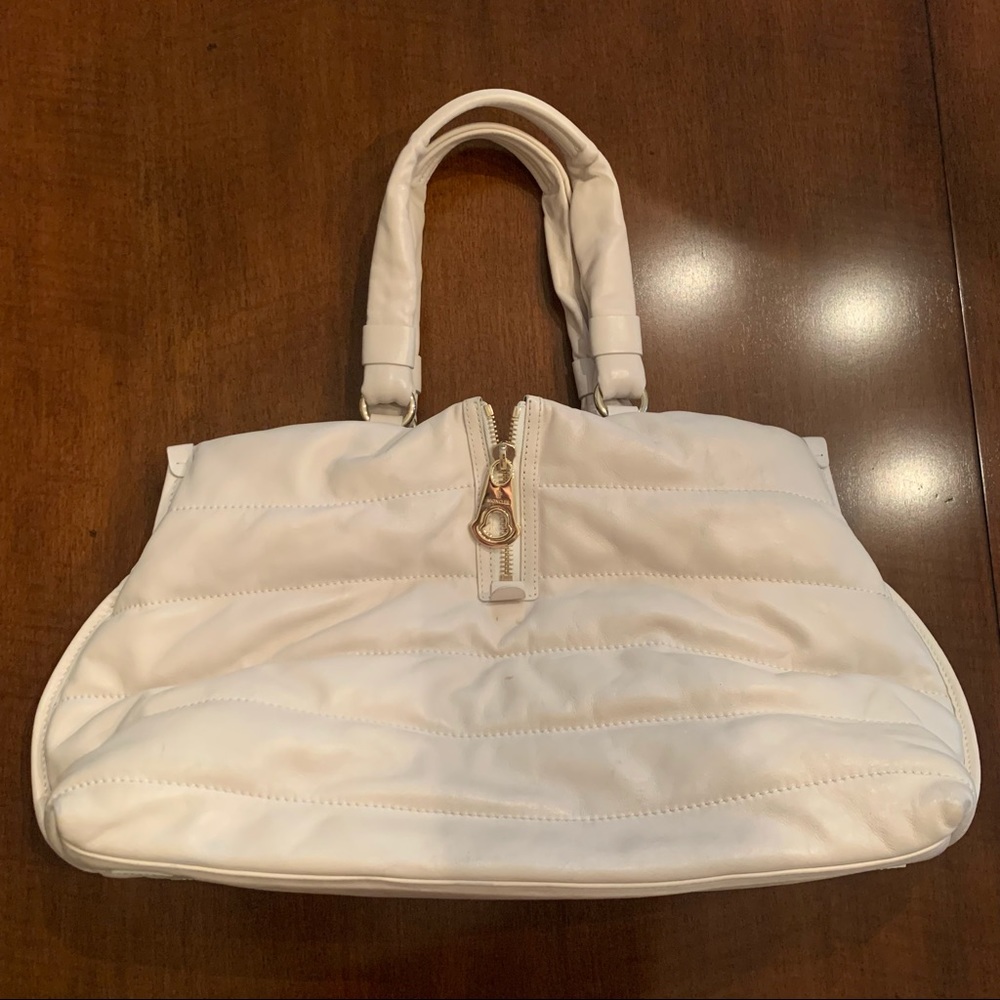 Moncler cream leather tote handbag